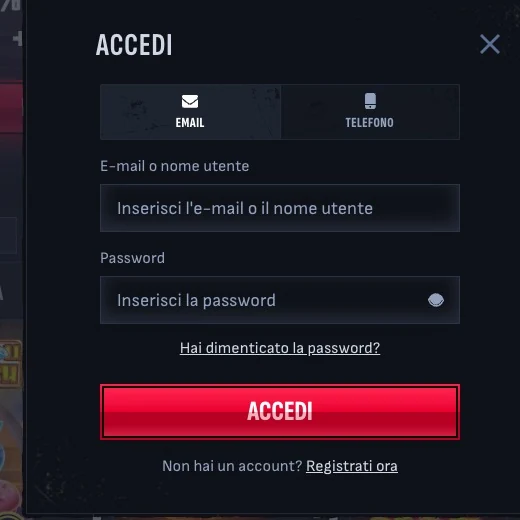 MafiaCasino: accedi con email o telefono