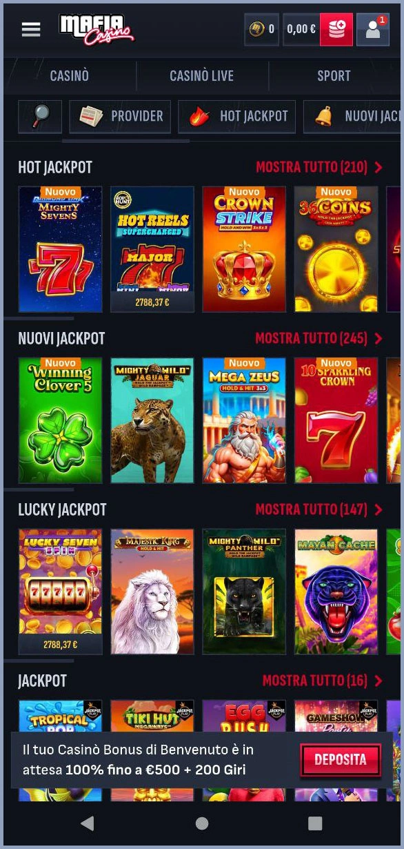 Grandi vincite con le slot jackpot al casinò Mafia Casino