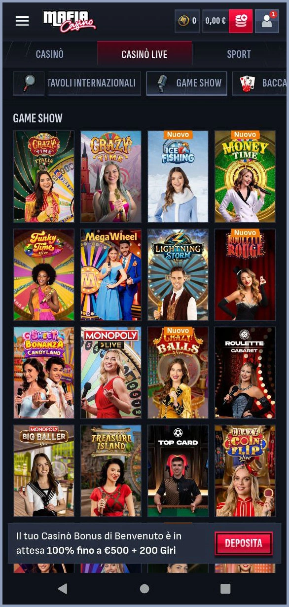 Vivi gli emozionanti game show del live casinò MafiaCasino