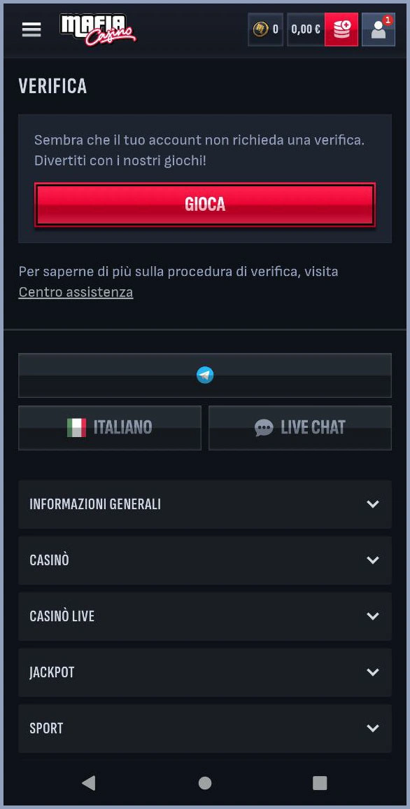 Verifica dell’identità al casinò Mafia Casino– caricamento documenti facile