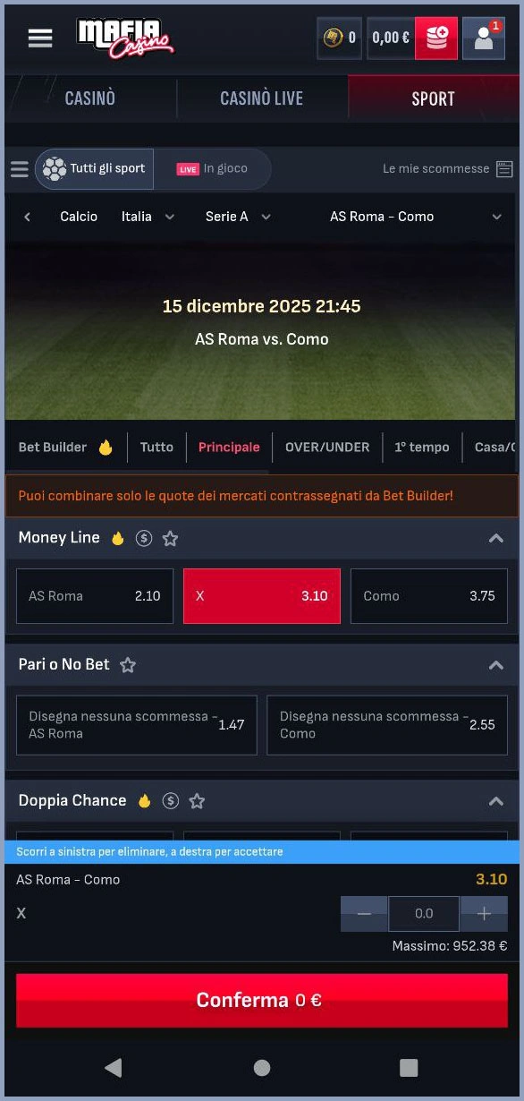 Scommesse sportive live in tempo reale al casinò MafiaCasino