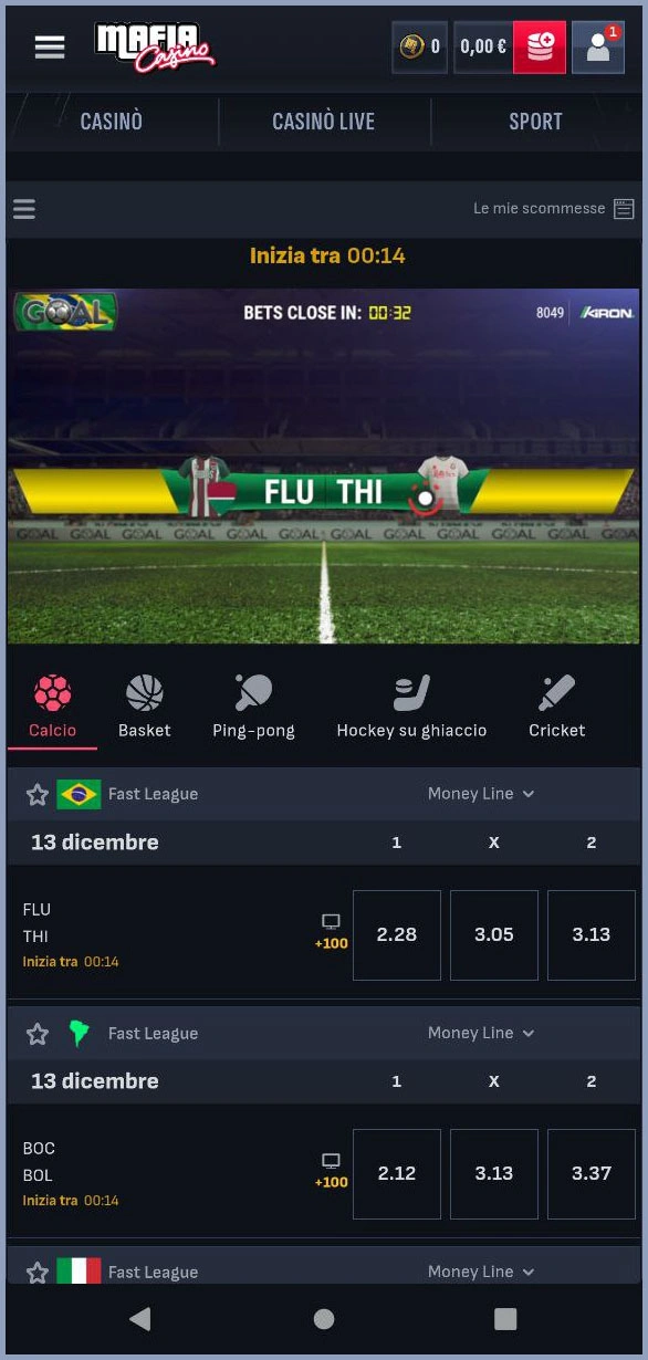 Scommesse sportive virtuali tra le offerte digitali del casinò MafiaCasino