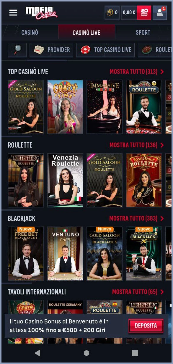 Tutti i giochi da tavolo live in un colpo d’occhio al casinò MafiaCasino